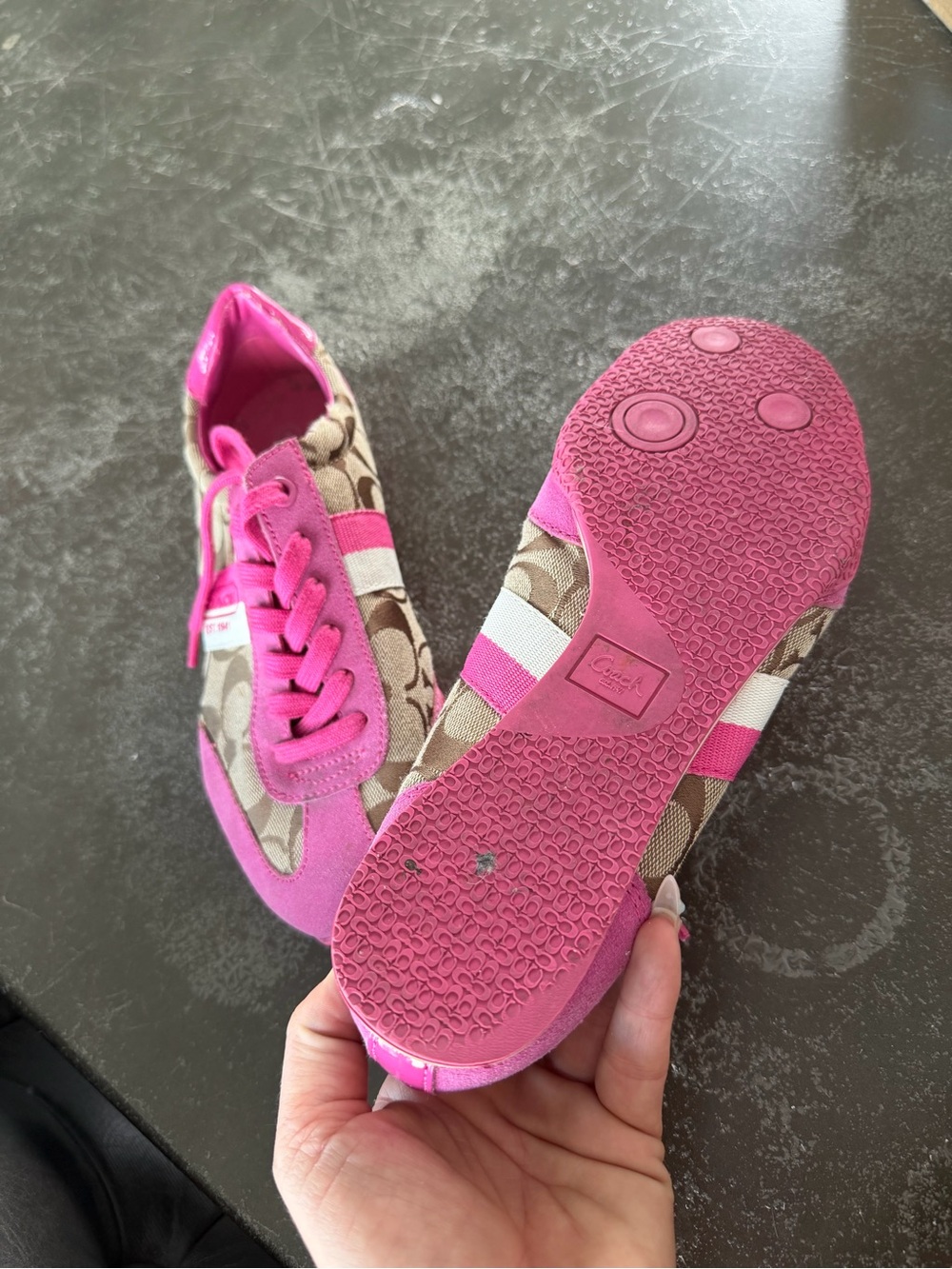 Coach Pink and Brown Signature Canvas Sneakers - Picture 5 of 9